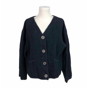 Liz & Jane Black Cotton Flannel Cardigan Sweater Jacket USA Made Medium/Large